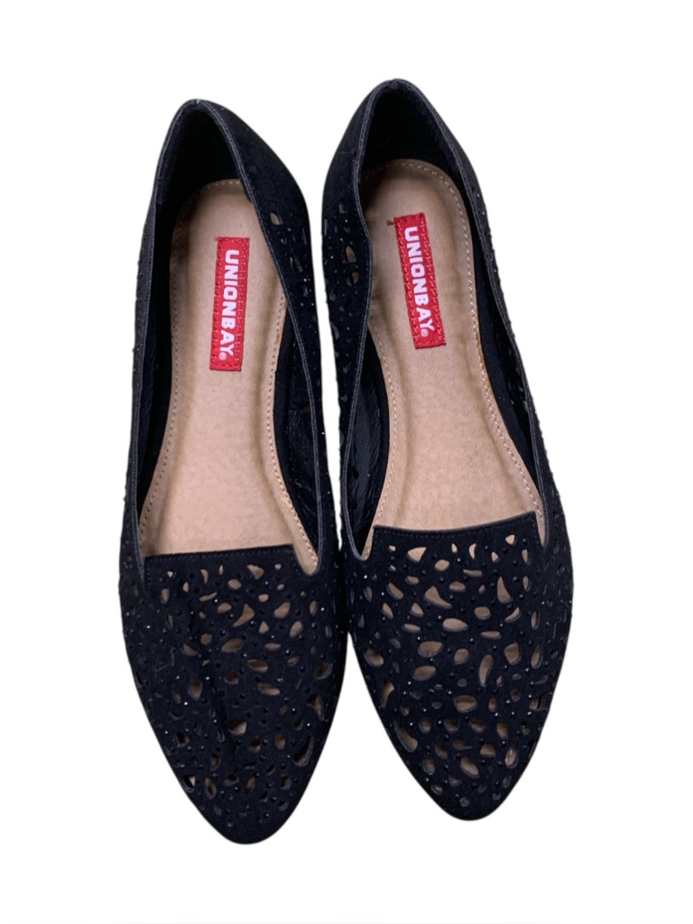 Unionbay Black Laser-Cut Pointed-Toe Flats S6